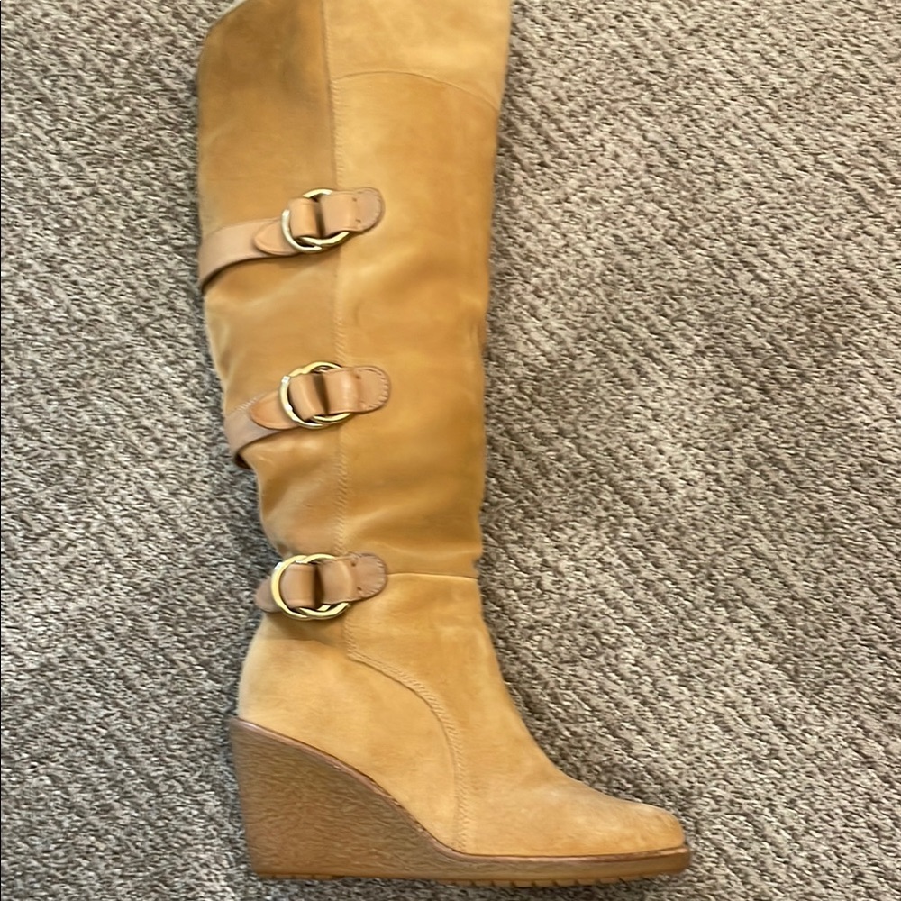 Tan Knee-High Wedge Boots